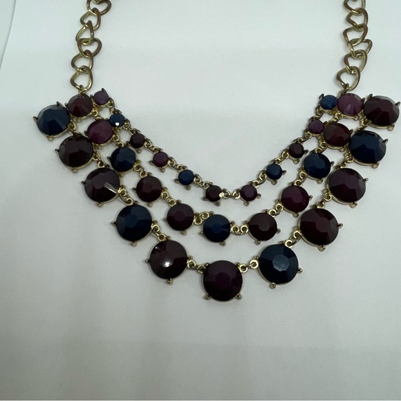 3 tier bold navy and burgundy necklace - Picture 6 of 8